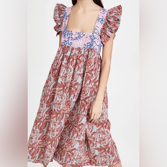 ALIX OF BOHEMIA Emmaline Patchwork Printed Ruffled Cotton Midi Dress Small NWT - Picture 1 of 14